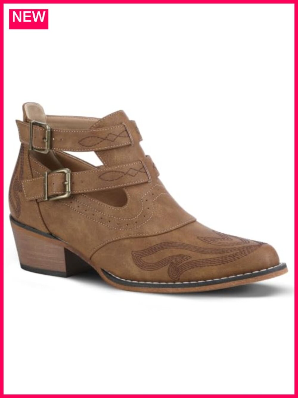 Women's Western Ankle Boots Embroidered Cowgirl Chunky Heel Faux Leather